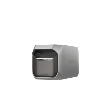 Seitenansicht der EcoFlow DELTA 3 Zusatzbatterie im 45-Grad-Winkel